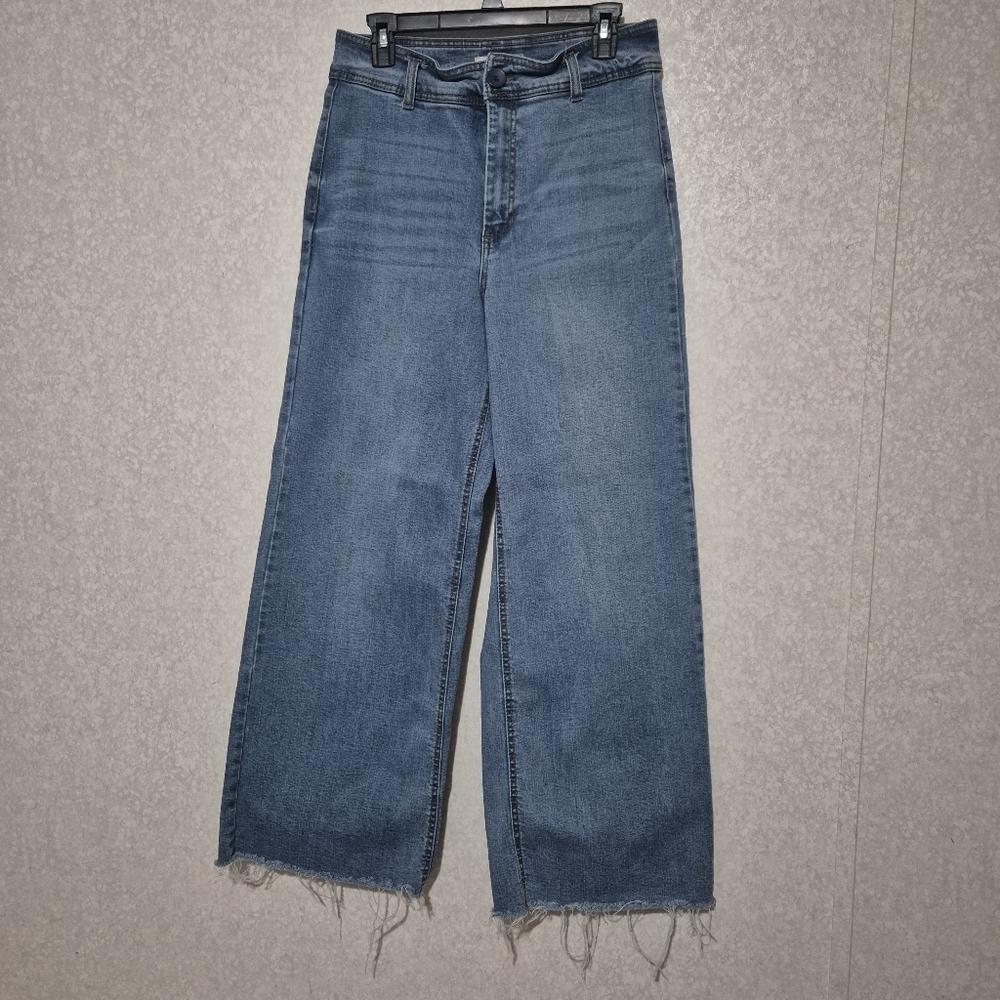 OAT New York ..Raw Hem High Rise Wide-Leg Blue Jeans...SIZE:8/29